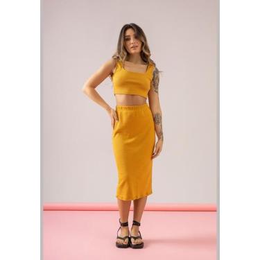 Imagem de Saia Midi Básica em Ribaninha Just Basic, Amarelo, P