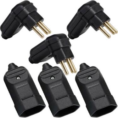 Imagem de 3 Plug Plugue Macho 3 Pinos 90 Graus + 3 Tomada Femea 3 Pinos 20a Pret
