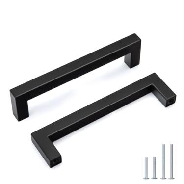 Imagem de Puxador de gaveta de armário dourado preto quadrado - LSJ12BK preto moderno hardware para cozinha e banheiro, armários de armário fosco, 5in hole centers, 30 Pack