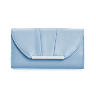 Imagem de IXEBELLA Bolsa feminina para noite elegante bolsa de mão formal plissada PU clutch para casamento/formatura/festa/eventos black-tie, Azul claro