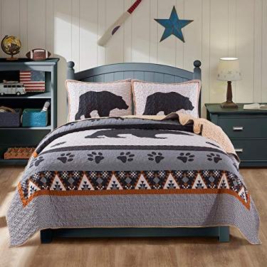 Imagem de Conjunto de colcha de cama Soul & Lane Great Grizzly – Queen com 2 fronhas | Cabine Lodge Acolchoada | Colcha de Campo