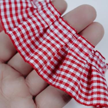 Imagem de Acabamento de renda plissado guingão com babados de 10 metros, guarnições de tecido de fita de renda guingão para costura, artesanato, cortina de vestido de casamento, decoração de fronha (vermelho)