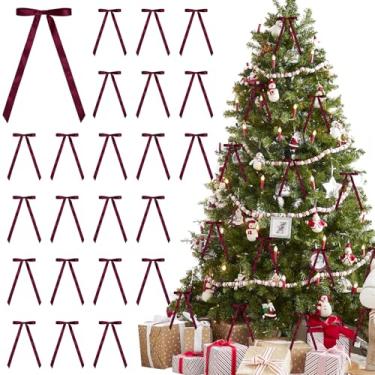 Imagem de 24 peças de laços de fita de cetim 5,9 x 12,5 polegadas enfeite de arco de árvore de Natal pré-amarrado para embrulho de presente, guirlanda, lareira, escada, sacos de petiscos, decorações de casa de