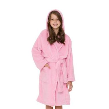 Imagem de Roupão Fleece Infantil Juvenil Peluciado Inverno Liso Touca - Fofotinh