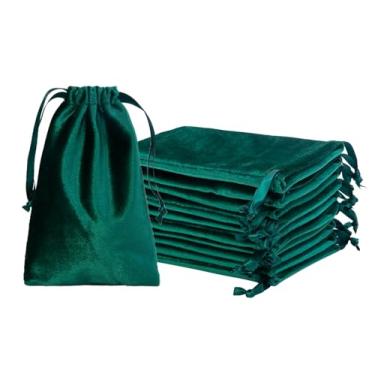 Imagem de QIANF 12 sacos de veludo verde caçador com cordão, 10 x 15 cm, pequenos sacos de presente de tecido de veludo, bolsas de joias para armazenamento de joias, festa de casamento, lembrancinha de Natal