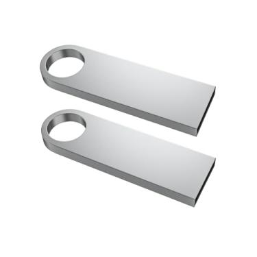 Imagem de ABLAZE Pen Drive de 32 GB, pacote com 2 unidades de metal USB 2.0 com chaveiros, pendrive USB (prata)