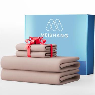 Imagem de MEISHANG Lençóis de algodão 1000 fios King Size - 100% algodão egípcio, cetim acetinado, ultramacio e respirável, bolsos profundos de 40 cm - 4 peças (rei, rosa empoeirado)