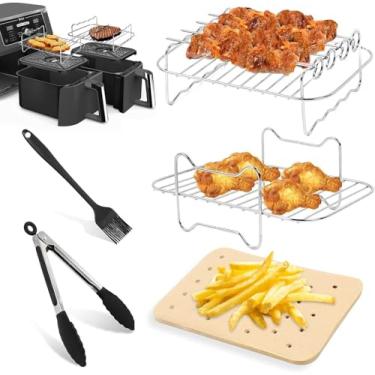 Imagem de Acessórios para fritadeira de ar de cesta dupla para Ninja DZ401 DZ550 DZ302 SL401 SL451 e outras fritadeiras DualZone de 2 cestas de 10 litros, vêm com conjunto de rack de fritadeira a ar, 100 peças