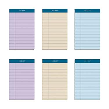 Imagem de TOPS Tablet de escrita Docket, 12,7 x 20,3 cm, perfurado, cores sortidas: orquídea, marfim, azul, regra estreita, 50 folhas por bloco, 6 blocos por pacote (99601)