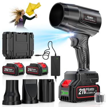 Imagem de Limpador de poeira portátil Ecarke sem fio, soprador de pó portátil de 80.0000 RPM para cuidados com o gramado, limpeza de pátio, folhas com 2 pilhas de 4,0 Ah, carregador, estojo de armazenamento