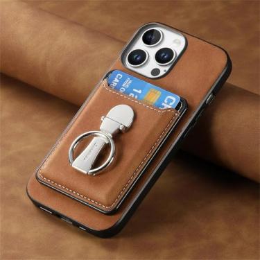 Imagem de YOGISU Capa de couro com compartimento magnético para cartão e suporte de anel, capa tipo carteira removível para iPhone 7Plus (8 Plus) (marrom)