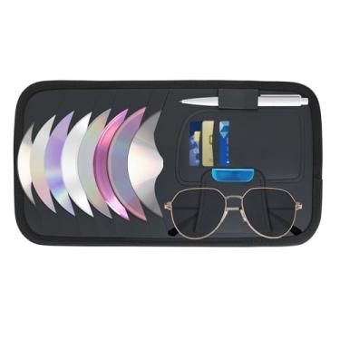 Imagem de YUEWEESER Organizador de viseira de sol para veículo, suporte de CD para carro, DVD, novo estojo 4 em 1 para visor de CD de grande capacidade com 8 capas de DVD, 3 bolsos para cartão de identificação