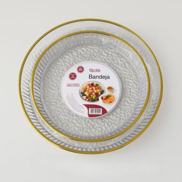 Imagem de Bandeja de Acrilico com Borda Dourada Redonda ou Retangular - Kit 2 Pe