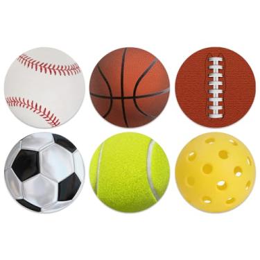 Imagem de WIRESTER Bola esportiva (basquete, futebol, bola de futebol, pickleball, beisebol, bola de tênis) porta-copos de neoprene de feltro de tecido redondo absorvente para bebidas, conjunto de 6 peças