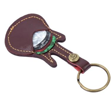 Imagem de RiToEasysports Mini Bolsa de Picareta de Guitarra, Suporte de Chaveiro de Couro Genuíno, 5pcs de Plectrums (Marrom)
