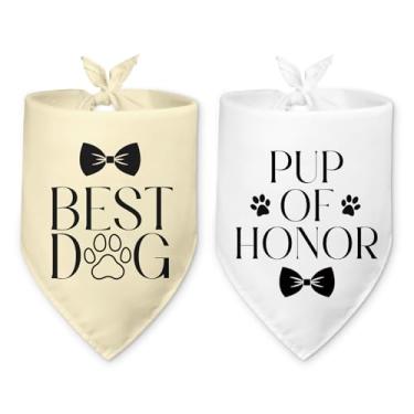 Imagem de Best Dog and Pup of Honor Bandana de casamento para chá de noiva, presentes para animais de estimação, triângulo, cachecol, acessórios, anúncio de noivado, adereço para fotos para cães pequenos