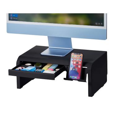 Imagem de Bostitch Konnect Riser de monitor ajustável com gaveta e suporte para celular, suporte de laptop para mesa, 4 níveis de altura, gerenciamento de cabos e pés de borracha