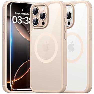 Imagem de TAURI Capa 5 em 1 para iPhone 16 Pro Max, compatível com MagSafe [não amarela] com 2 protetores de tela + 2 protetores de lente da câmera, capa magnética fina à prova de choque para 16 ProMax, Desert