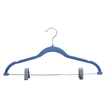 Imagem de Cabides de Veludo com Presilhas, Conjunto com 10 Peças, Resistentes para Roupas (Azul)