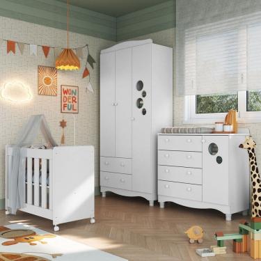 Imagem de Quarto de Bebê Completo Aquarela 4 em 1 com Colchão Branco - Pnr Móveis