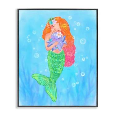 Imagem de Stupell Industries Sweet Mermaid Love Arte giclée emoldurada preta, design por Stephanie Sanchez, 76 x 61 cm