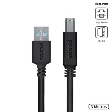 Imagem de Cabo Para Impressora E Hd Externo Usb A 3.0 Macho Para Usb B 3.0 Macho 28awg Puro Cobre 3 Metros - Puabm3-3