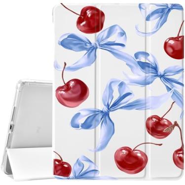 Imagem de JOYLAND Blue Bows&Cherry Capa protetora para iPad 7ª/8ª/9ª geração (2019/2020/2021) 10,2 polegadas com suporte de lápis - capa protetora com suporte de três dobras com parte traseira de TPU macio