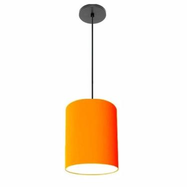 Imagem de Lustre Luminária Pendente Vivare Free Lux Pe-4104pr Cúpula Em Tecido 15x25cm Laranja Canopla Preta E Fio Preto