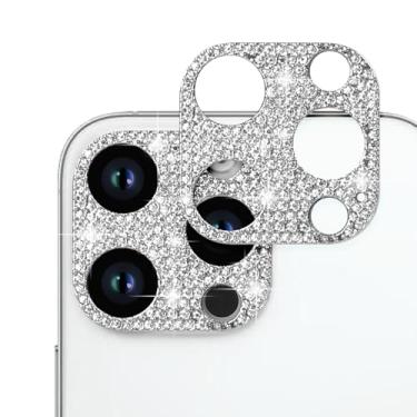 Imagem de Omorro Compatível com iPhone 17 Pro Max Bling Protetor de Lente de Câmera, 3D Glitter Cristal Diamante Strass Anti-riscos Pontos Brilhantes Metal Protetor Decoração Adesivo Filme Prata (pacote com 2)