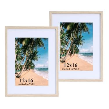 Imagem de LYYYXGYP Porta-retrato 30,5 x 40,6 cm de madeira bege para exibição de fotos 23,5 x 30,5 cm com tapete ou 30,5 x 40,6 cm sem tapete, moldura de pôster para pendurar na parede, 2 unidades