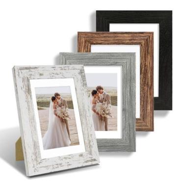 Imagem de Moldura para fotos Hongkee 5x7, conjunto de 4 molduras de madeira de v