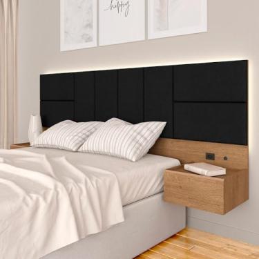 Imagem de Cabeceira Suspensa Cama Casal Com Led Malibu Carv/preto - M. Arapongas Carvalho Americano/preto 06