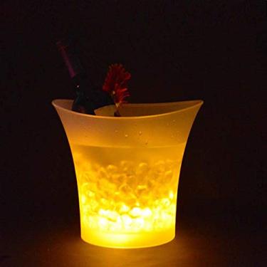 Imagem de Balde de gelo LED brilhante de 5L com design de curva de balde de gelo, mudança automática de cor, alimentado por bateria, para festa em casa, bar, clube, restaurante, pub, bebida de vinho (amarelo)