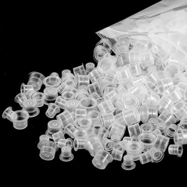 Imagem de Ptwola 2000 peças de tampas de tinta de tatuagem copos de tinta de plástico recipiente de pigmento com base 2 tamanhos 13 mm 16 mm tampas de tatuagem descartáveis suprimentos para maquiagem permanente