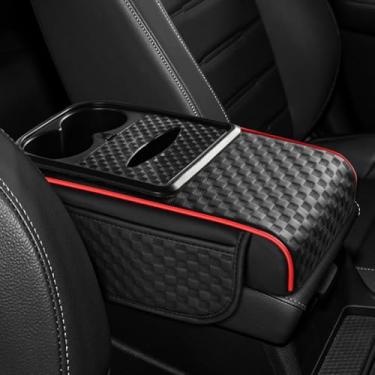 Imagem de Hovom Almofada de apoio de braço para console central de carro, capa de descanso de braço de couro para carros, almofada de apoio de braço multifuncional com bolso, caixa de lenços e suporte de copo