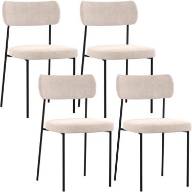 Imagem de Kit 04 Cadeiras Estofadas Para Sala De Jantar Melina L02 Suede Bege - Lyam Decor