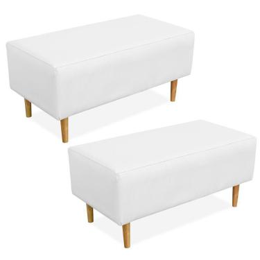 Imagem de Kit 02 Puffs Decorativo Sala de Estar Cléo W01 Pés Palito 90 cm Corino Branco - Lyam Decor