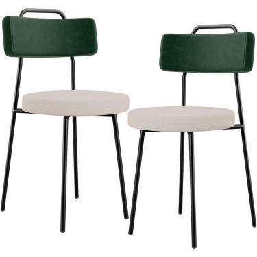 Imagem de Kit 02 Cadeiras Decorativa Estofada Sala Jantar Barcelona L02 Facto Verde Musgo Linho Bege - Lyam