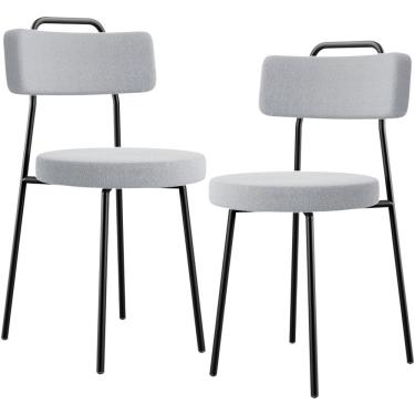 Imagem de Kit 02 Cadeiras Decorativas Estofada Para Sala De Jantar Barcelona L02 Bouclê Cinza - Lyam Decor