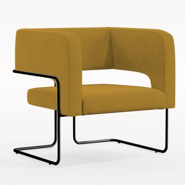 Imagem de Poltrona Decorativa Scarlett D02 Base de Aço Preto Veludo Mostarda C-260 - Lyam Decor