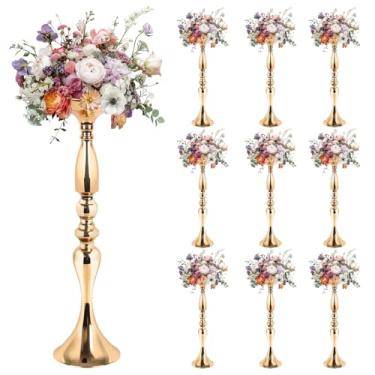 Imagem de Janedream 10 peças de vasos altos de metal dourado para flores, centros de mesa de casamento para arranjos de flores, suportes decorativos de vaso dourado para festa, evento, recepção, decoração de