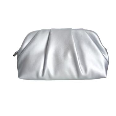 Imagem de MILATA Bolsa feminina clutch noturna, bolsa plissada franzida com alça transversal de corrente de metal removível, Prata