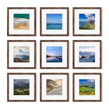 Imagem de YESKAY Conjunto de 9 porta-retratos de 30 x 30 cm, conjunto de molduras de parede para galeria de fotos, exiba imagens 20 x 20 com tapete ou 30 x 30 sem tapete, molduras quadradas, decoração de