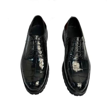 Imagem de Couro de crocodilo autêntico clássico preto sólido com cadarço Derby Oxfords couro de jacaré genuíno masculino negócios casual sapato social, Preto, 37