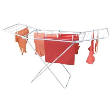 Imagem de Varal de Chao Roupas Branco Slim Abas Laterais Aço Reforçado Dobrável Suporta 20kg