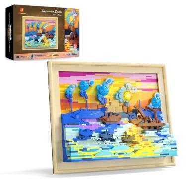 Imagem de JMBricklayer Conjunto de montar Impression Sunrise para adultos – Kit de blocos de arte de iluminação premium com exibição de arte de parede emoldurada, decoração de casa elegante e presente