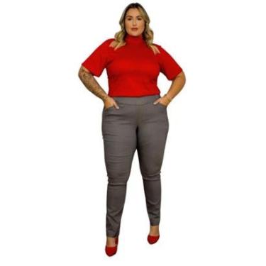 Imagem de Calça Social Feminina Tecido Bengaline Skinny Alto Conforto Plus Size Cinza-Feminino