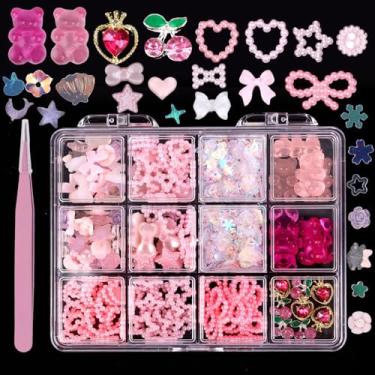 Imagem de Amuletos de unhas 3D, formas sortidas, amuletos de unhas com laço, urso fofo, coração, estrela, flor de cerejeira, strass, pérola, decoração de unhas com pinça, acessórios de design de unhas