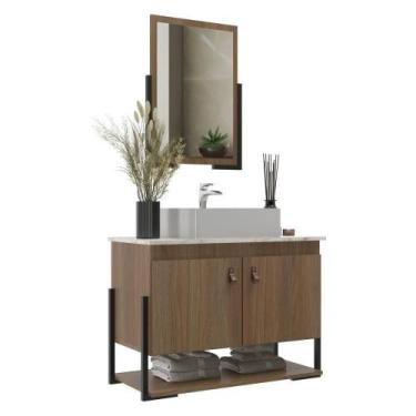 Imagem de Gabinete Banheiro 60cm 2 Portas Com Cuba E Espelheira Multimóveis Cr10