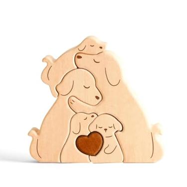 Imagem de Uniwooder Quebra-cabeça de família de cachorro de madeira, quebra-cabeça de madeira personalizado com 5 nomes para decoração de artesanato doméstico, presentes de festa de aniversário em família para